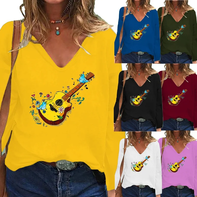 

Осенне-зимняя однотонная модная футболка с графическим принтом, свободная Повседневная рубашка с длинным рукавом, женская одежда большого ...