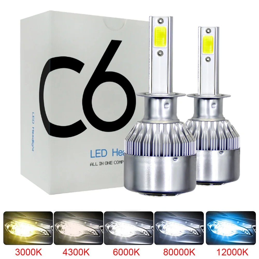 2Pcs C6 H1 H3 Headlight Bulbs H7 LED Car Lights H4 880 H11 HB3 9005 HB4 9006 H13 6000K 4300K 12000K 80W 8000LM Auto Headlamps