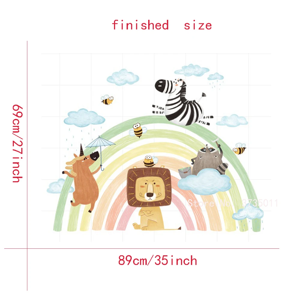 

Animals Rainbow Bridge Wall Stickers for Kids rooms Baby Bedroom Wall Decor Cartoon Lion Zebra Sticker for Nursery Home Decor