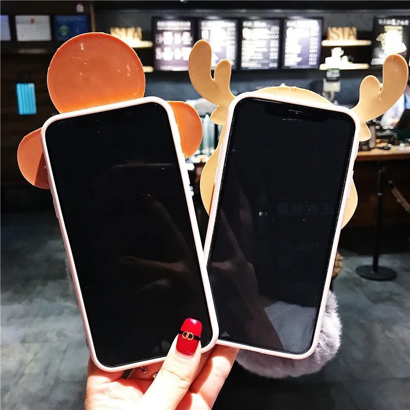Чехол с рождественским мультяшным оленем для iphone XR XS Max X 5 5S SE милый плюшевый