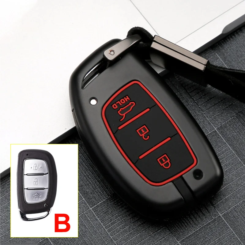 B Black Red Новинка, горячая Распродажа, чехол для ключей автомобиля из цинкового сплава, брелок для hyundai Tucson Creta ix25 i20 10 i30 Verna Mistra Elantra Solaris Accent - Название цвета: B Black Red