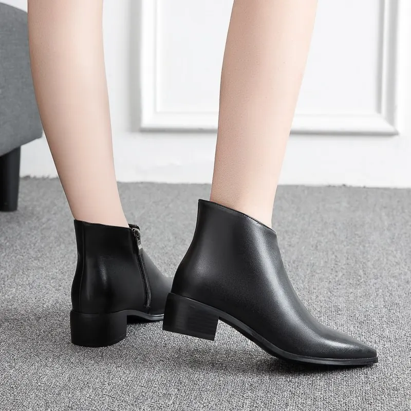 Женские ботинки из натуральной кожи ASUMER с острым носком на квадратном каблуке