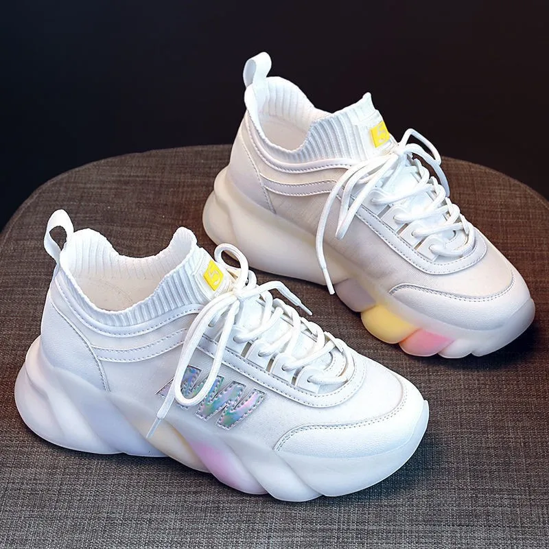 

Spring And Summer New Rainbow Bottom Casual Women Shoes 2021 Fashion Mesh (Air mesh) Round Toe Lace-up Thick Bottom Breathable