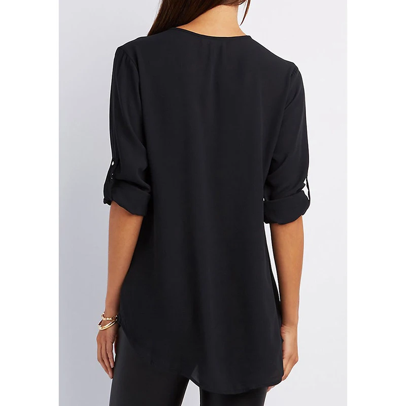 Шифоновая Блузка рубашка с V-образным вырезом сексуальная черная Брендовая