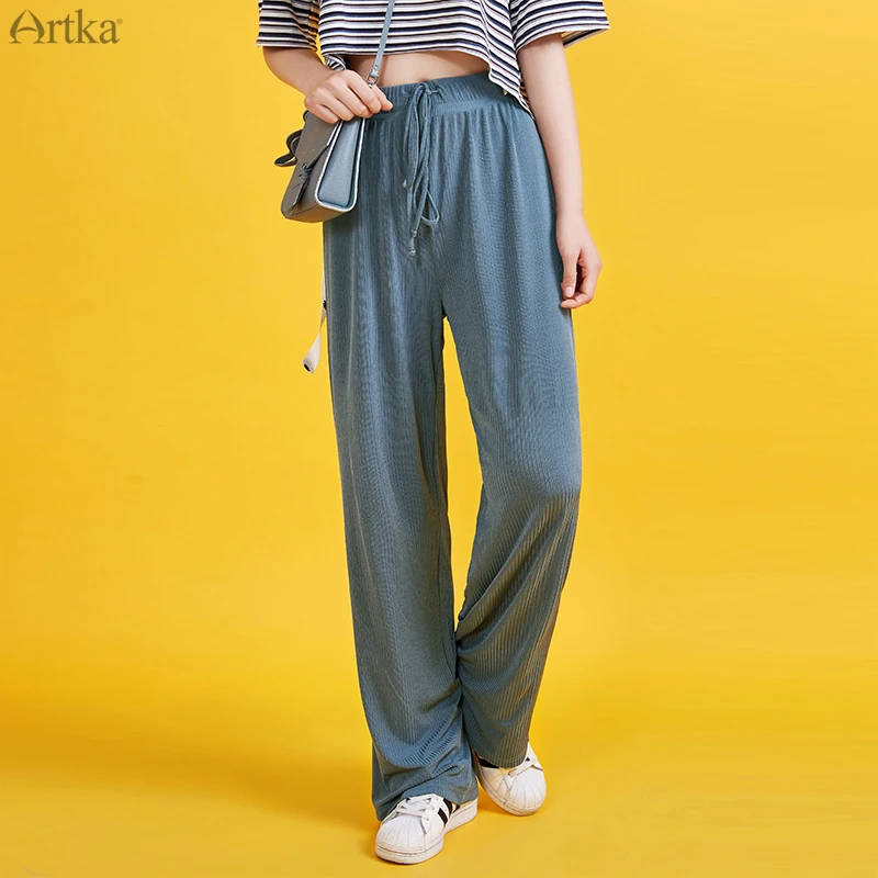 Брюки ARTKA женские с широкими штанинами модные драпированные повседневные Прямые
