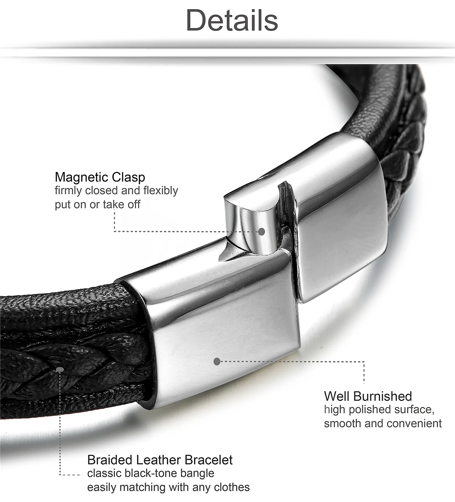 

Punk Men Jewelry Braided Leather Bracelet Men Handmade Bracelet Trendy S.Steel Magnetic Clasp Male Woven Wristband Gifts