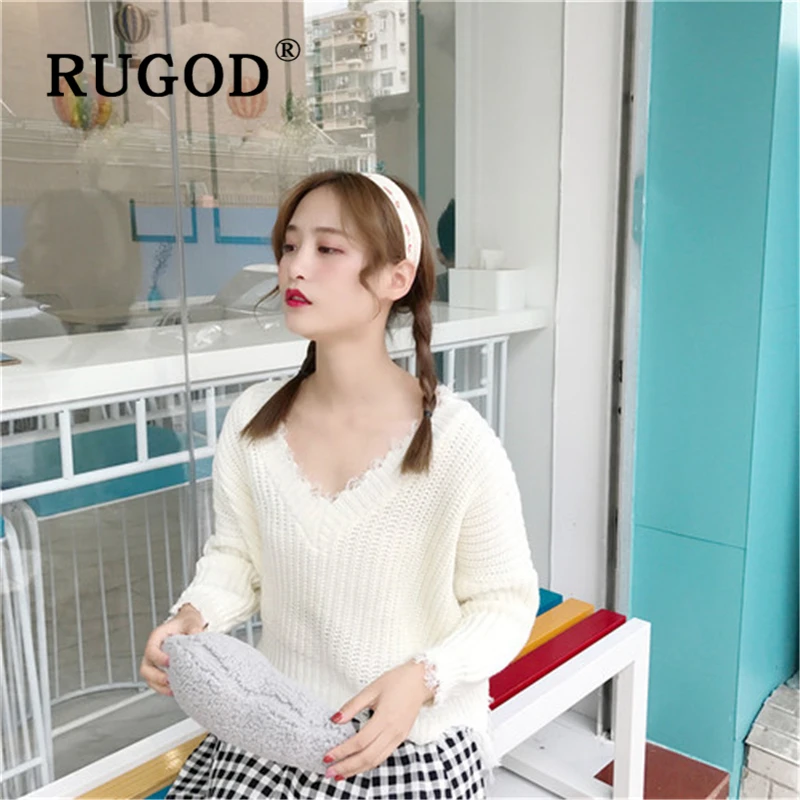 RUGOD 2019 Повседневный вязаный свитер Женский Уличная Корейская с v-образным вырезом
