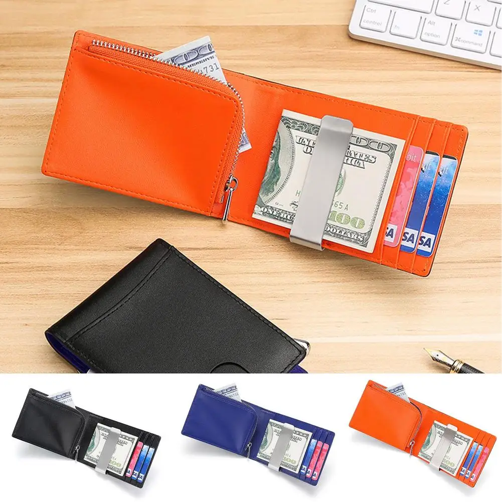 

Men's Wallet Leather RFID Blocking Short Slim Wallet With Clip Small Mini Card Holder Male Wallet Pocket Retro Purse