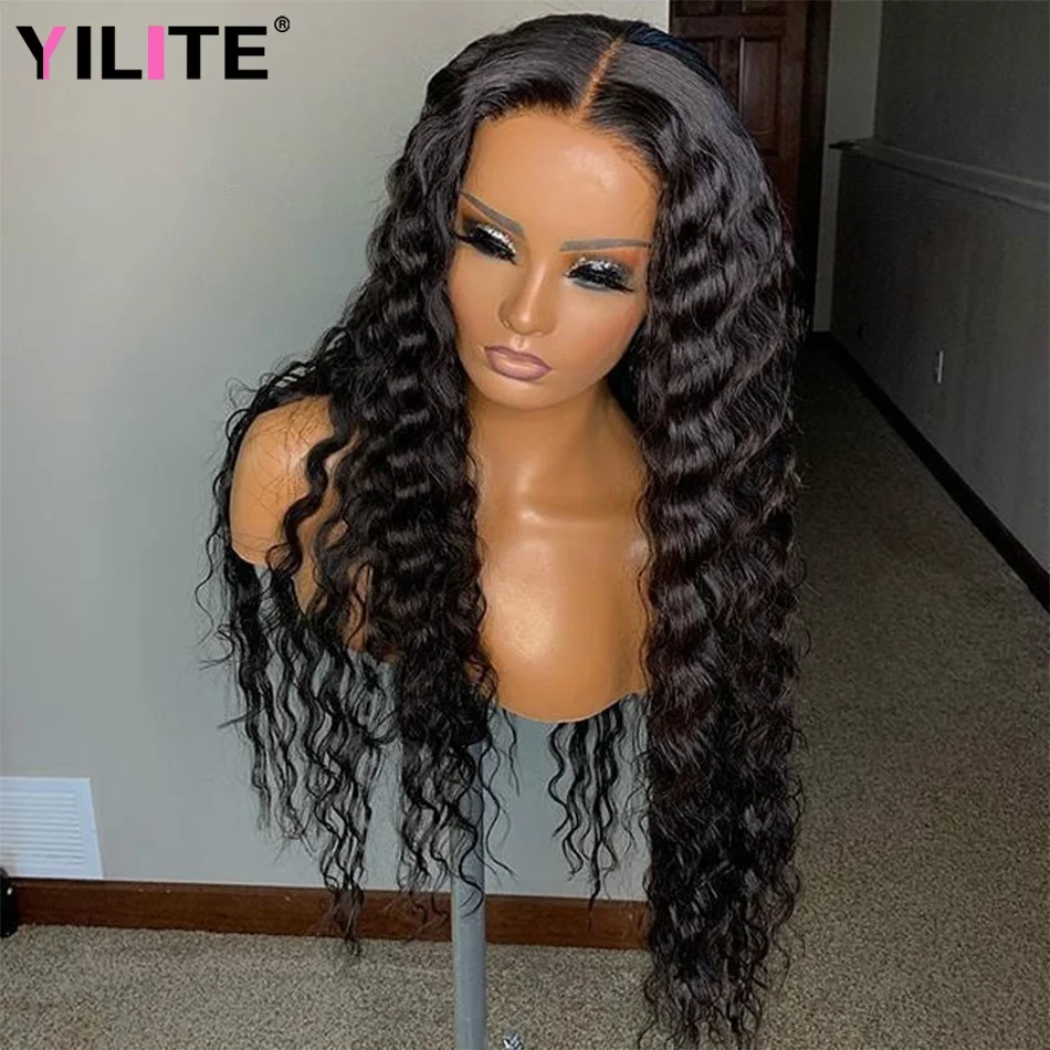 Brazilian human hair wigs 13x4 Lace Frontal Human Hair Wigs Deep Wave Natural Color Curly HD Transparent Lace Wigs 180% Density