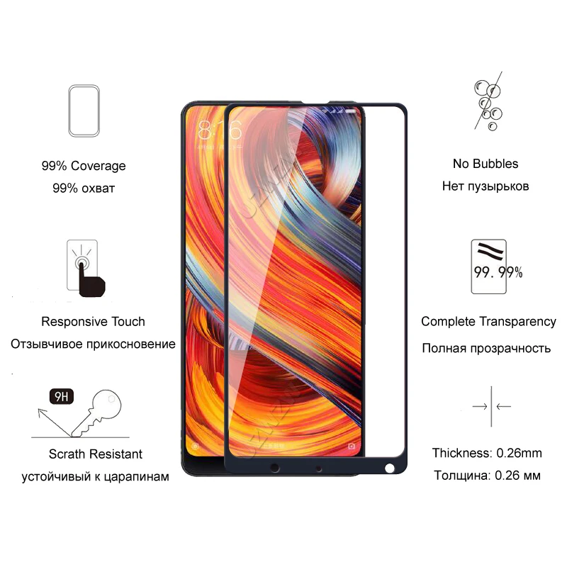 2pcs For Xiaomi Mi Mix 2 Mix 2s 2.5D 0.26mm Full Cover Premium Tempered Glass Screen Protectors Protective Guard Film HD Clear