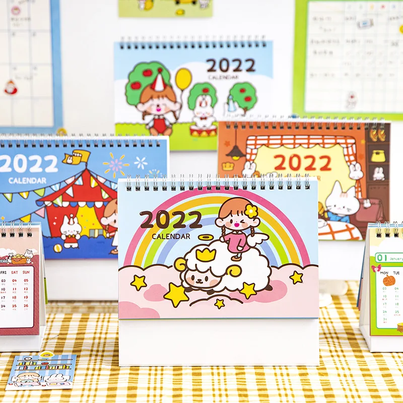 2022 кавайные милые детские календари в виде кролика, кошки для девочек, креативные настольные календари, ежедневник-планировщик, органайзер ...