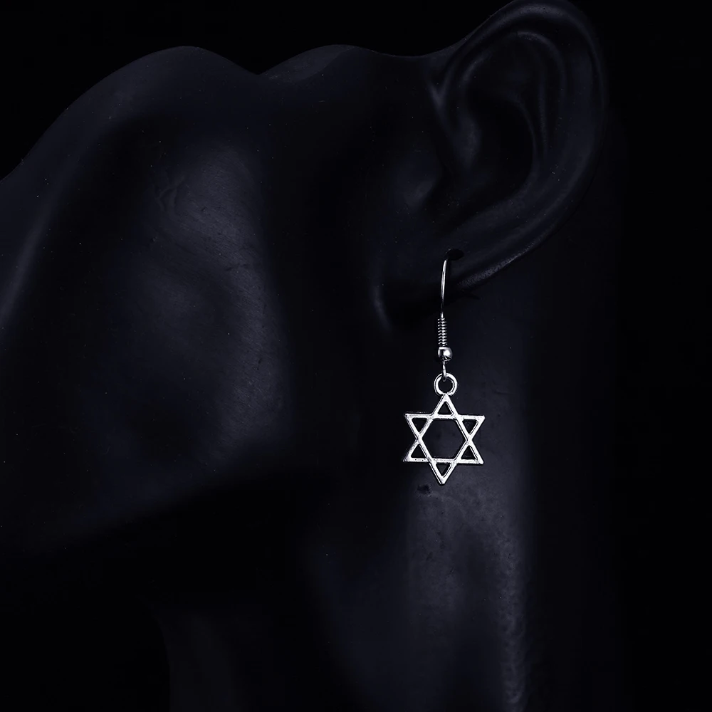 Винтажные висячие серьги в форме шестиугольной звезды с цветным покрытием под