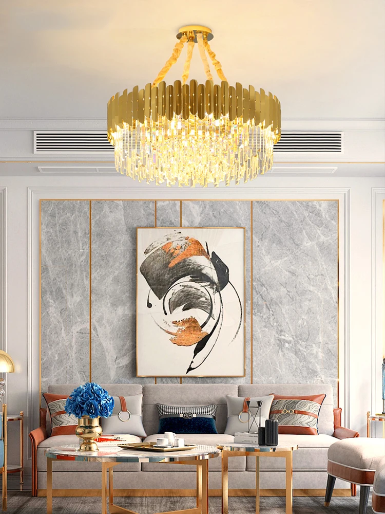 

Light Luxury Atmosphere Home Crystal Lamp Post Modern Minimalist Living Room Chandelier Duplex Building Villa Dining Bedroom