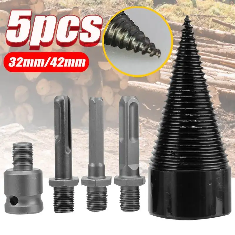 

5Pcs 32mm/42mm Split Wood Cone-drilling Tool Firewood Machine Drill Wood Cone Reamer Punch Driver Drill Bit Split Drilling Tools