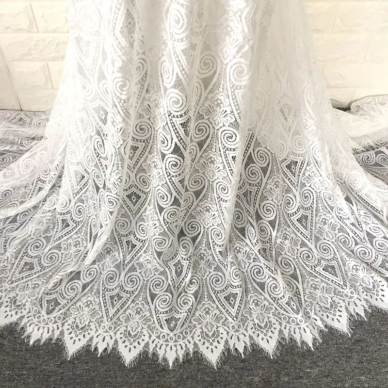 

Vintage Roral French Eyelash Lace Fabric 150cm Chantilly DIY Exquisite Lace Embroidery Clothes Wedding Dress Accessories 3 Yards