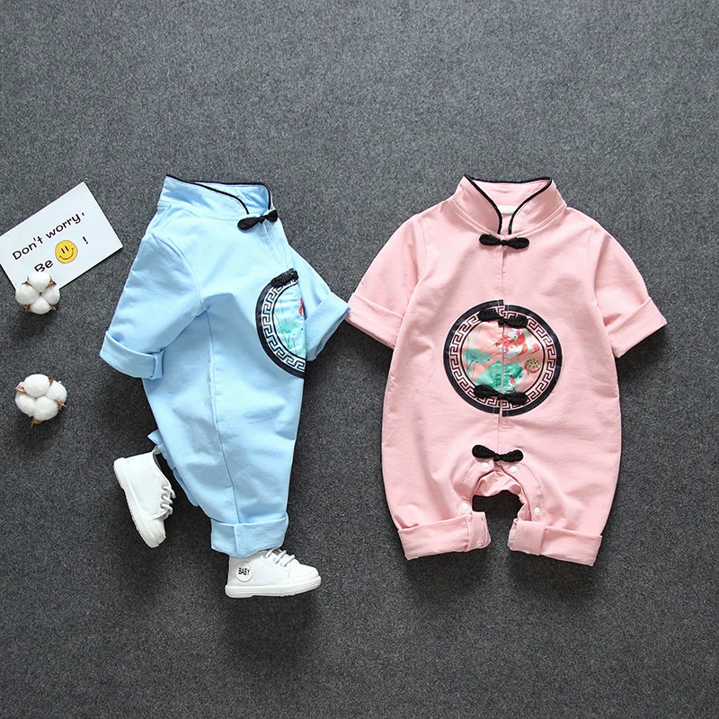 Newborn Baby Clothes Chinese Style Embroidered Romper Toddler Fashion Casual Soft Short Sleeved Boy Girl Jumpsuit | Детская одежда и