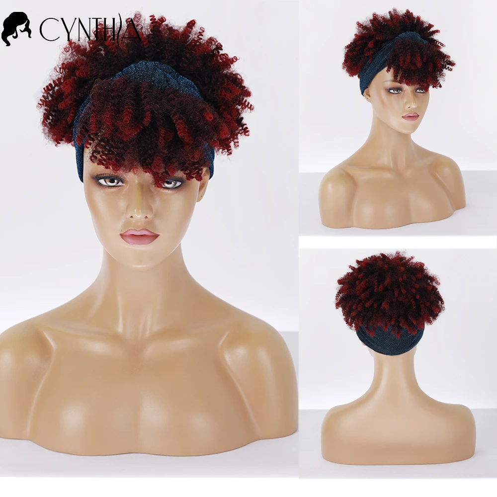 

Короткие кудрявые синтетические парики с эффектом омбре с челкой для черных женщин тюрбан головная повязка афро термостойкие искусственны...