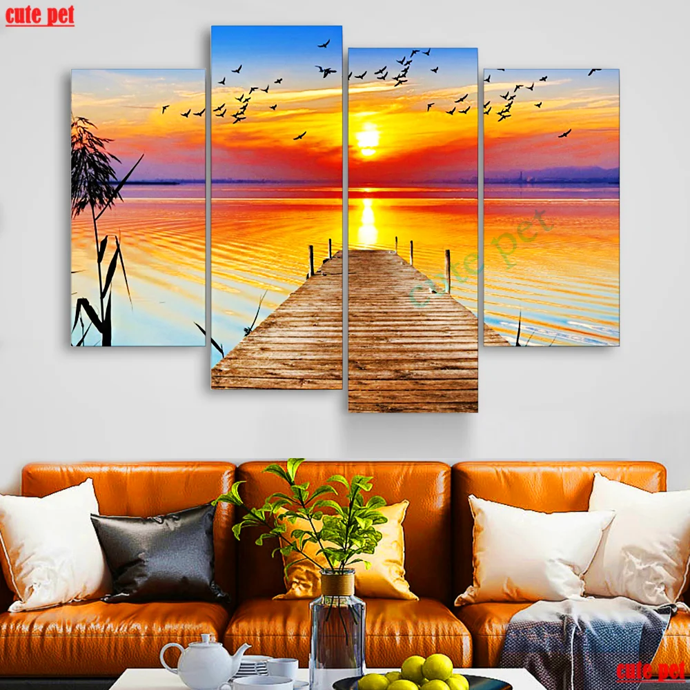 4 шт. набор для алмазной вышивки закат|Алмазная мозаика и вышивка| |