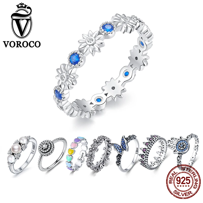 VOROCO подлинное 925 пробы Серебряное многостильное кольцо бабочка Сердце Циркон Обручальное кольцо для женщин серебро 925 ювелирные изделия подарки