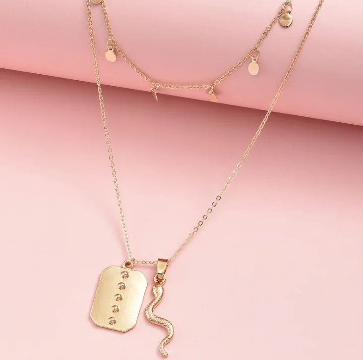 

Multilayer Disc Snake-shaped Pendant Necklace New for Women Jewelry
