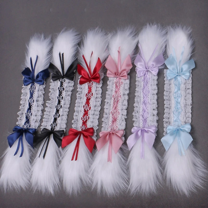 

Japanese Lolita Furry Rabbit Bunny Ears Headband Ruffles Lace Ribbon Bowknot Hair Band Gothic Maid Cosplay Headdress