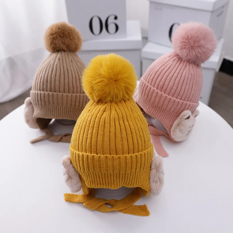 Осенне зимняя теплая шапка для малышей милые животные и удобная защиты ушей