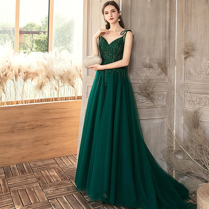 

Sweet Memory Blue Purple Gray Black Gold Pink Green Evening Dresses 2021 Long Straps Spaghetti Tulle Dress Wedding Party Vestido