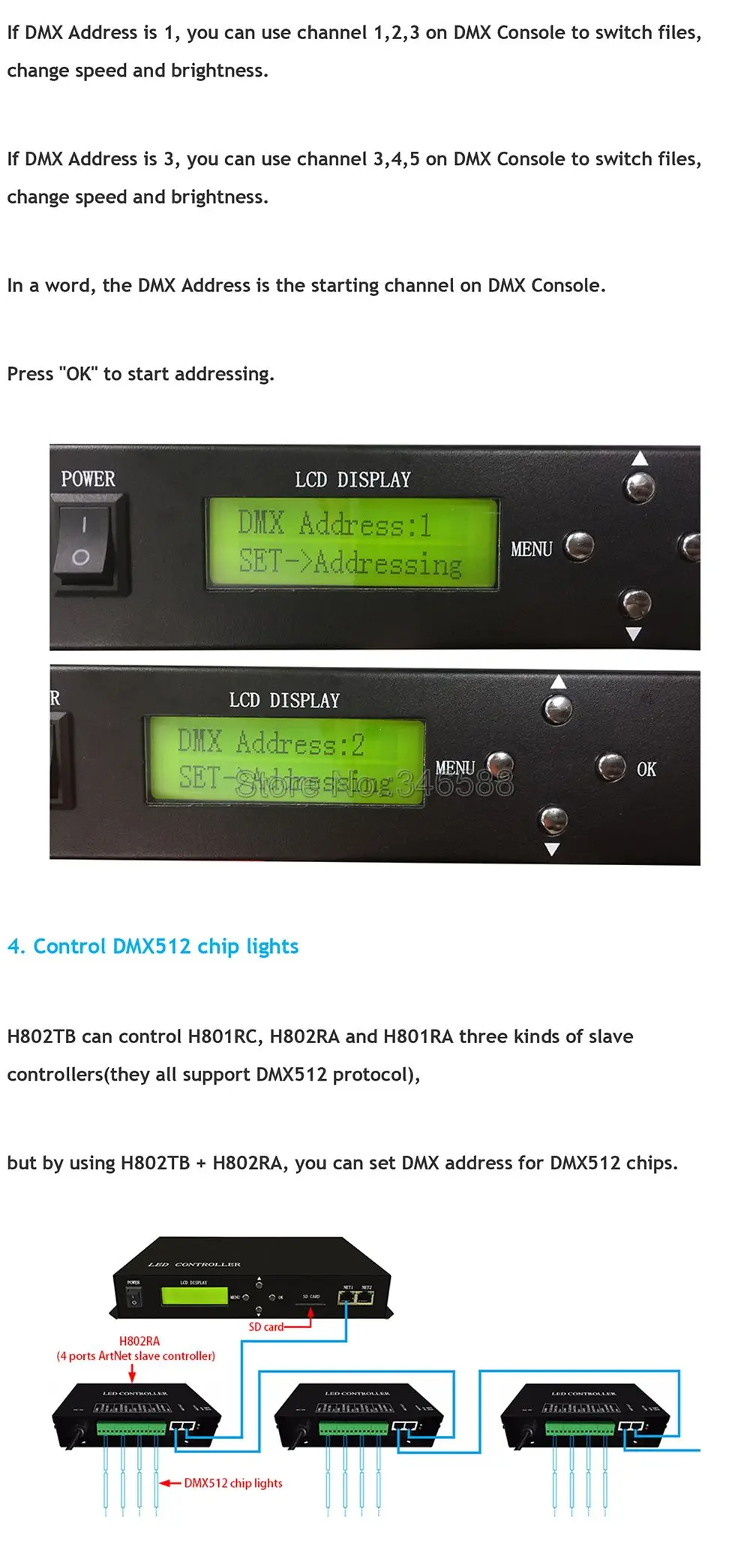 H802TB светодиодный контроллер Master Pixel поддержка DMX консоль светодиодный программное обеспечение работа с Slave контроллером(H801RA, H802RA, H801RC