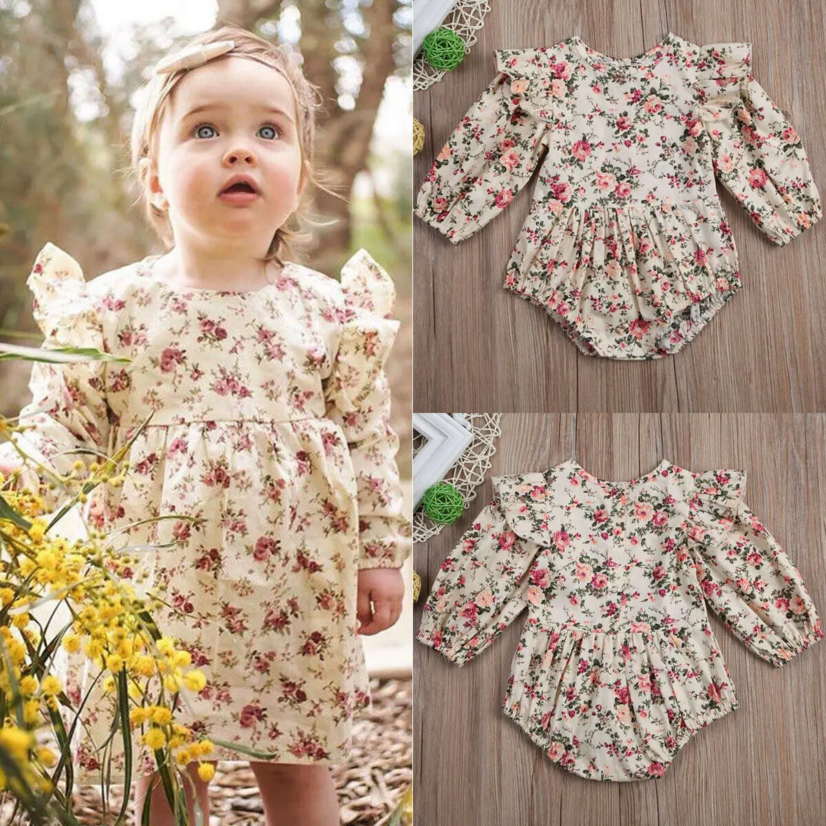 

2020 Flower Infant Toddler Baby Girl Romper Vintage Long Sleeve Neborn Girl Romper Jumpsuit Spring Autumn Baby Girl Clothing D15