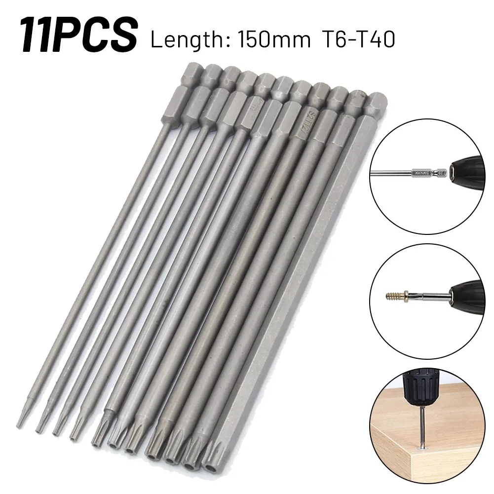 

Set Screwdriver Bit T6-T40 Tool 1/4 Inch Tools Torx 11pcs 150mm 6.35mm