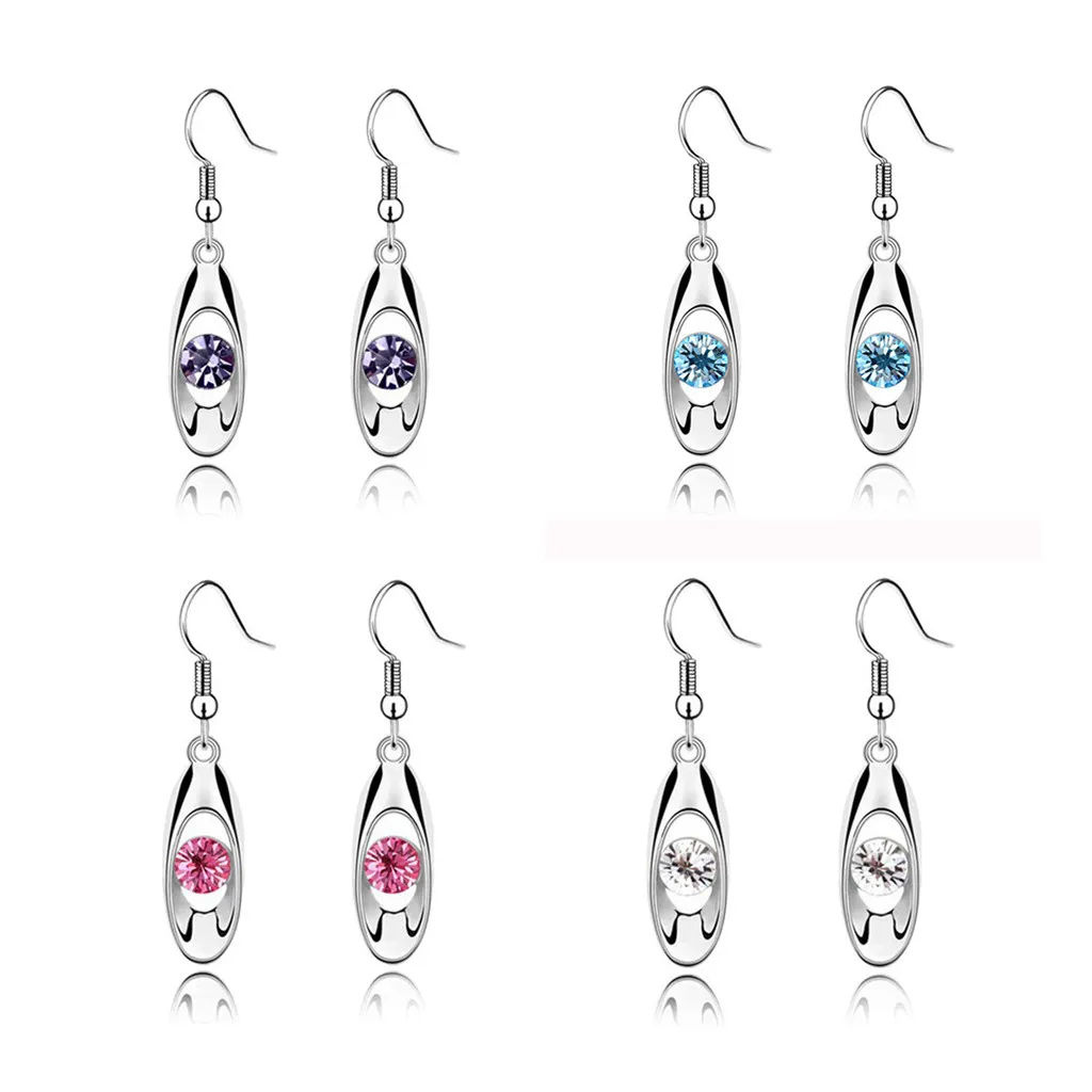 Женские овальные серьги-подвески длинные висячие серьги с кристаллами