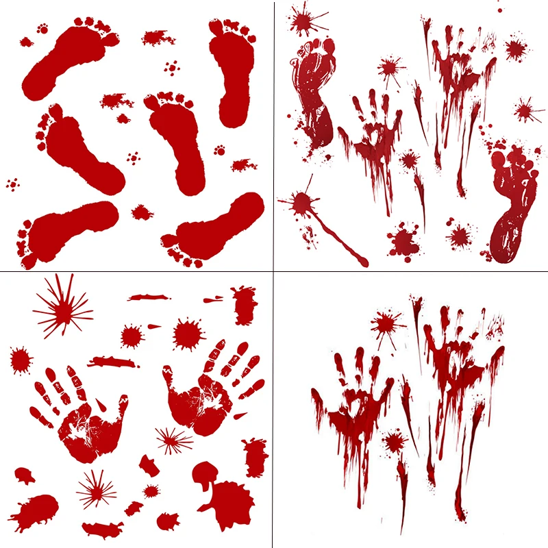 3D ужасные украшения для Хэллоуина кровяные настенные наклейки отпечаток пальца