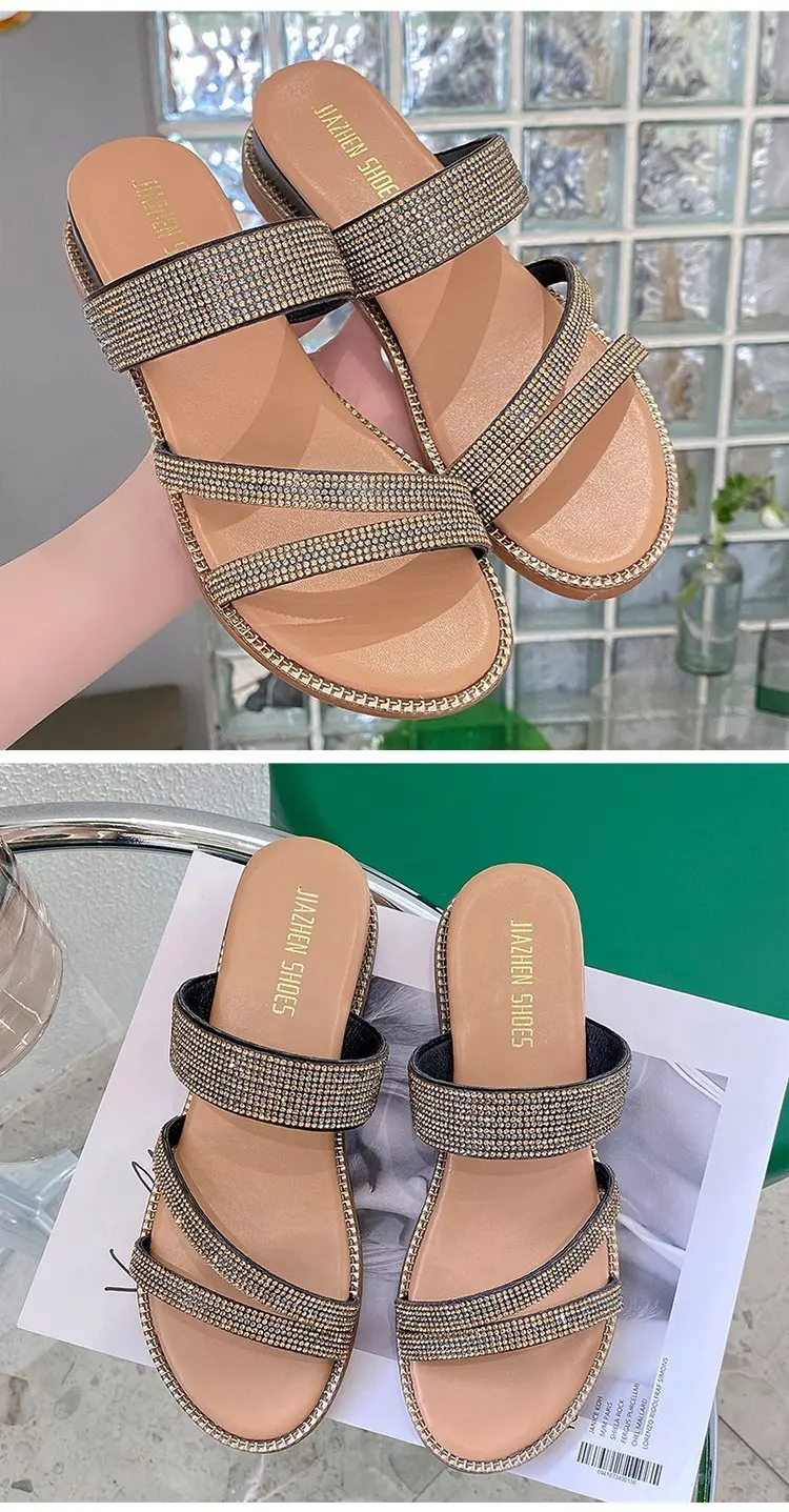 

ummer Women Flat Sandals Shoes Woman Bohemia Flip Flop Crystal 2018 Casual Beach Sandals 35-40 Female Gladiator Sandals