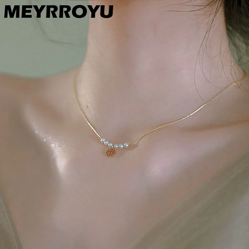 

Женская цепочка с жемчугом MEYRROYU, маленькая и изысканная цепочка до ключиц из серебра пробы с пресноводным жемчугом, подарок для девушек