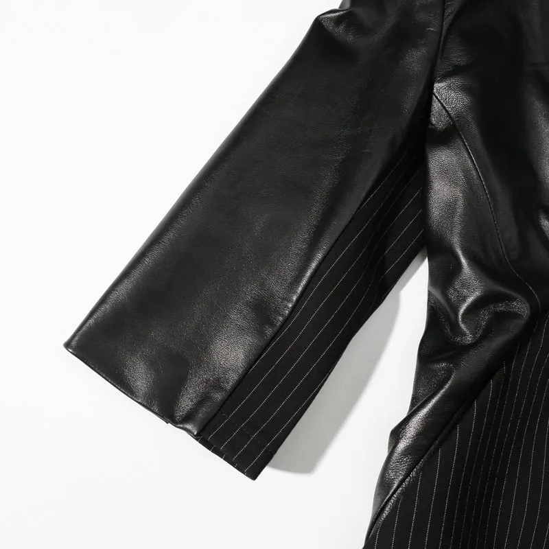 2020 Spring Women Genuine Leather Dress Black Long Sleeve Elegant High Waist Vintage Real Sheepskin Ladies Clothes | Женская одежда