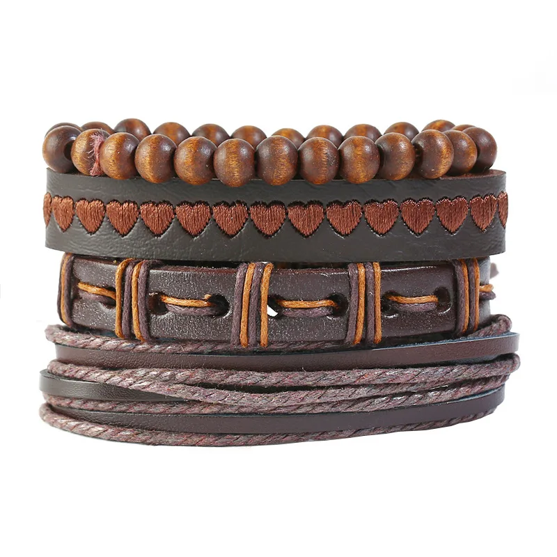 

AJC New Leather Bracelets Vintage Braided 4 Piece Cowhide Bracelets Dandy Men's Jewelry DIY Leather Bracelets