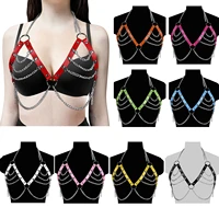 goth womens bdsm sexy harness hanging neck hollow chest chain punk bondage body chain bra erotic lingerie fetish accessories