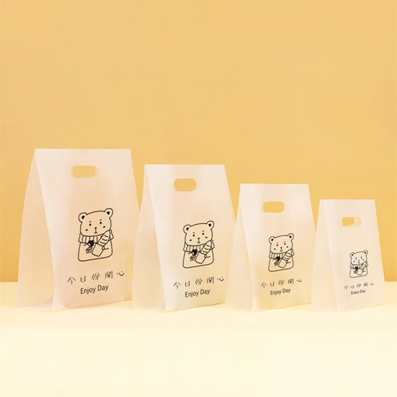 

50PCS Plastic Transparent Hand Flat Bottom Packing Bag Baking Bakery Packaging Bag Dessert Takeout Food Pouch Frosting Handbag