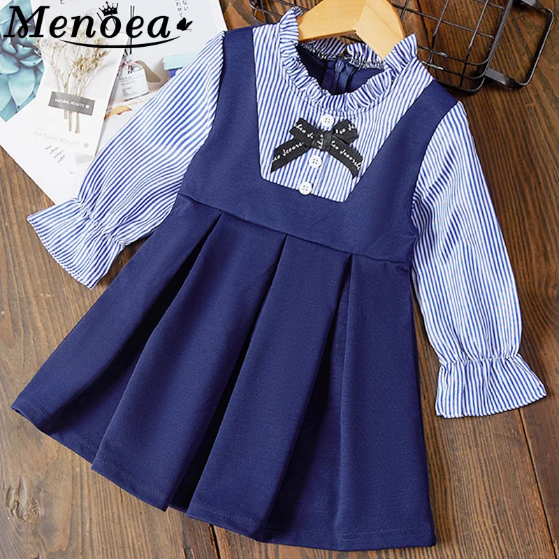 Menoea Girls Spring Dress 2020 Brand Korean Version Bow Sleeve Design Dresses Children Clothes 2-7Y Autumn | Детская одежда и