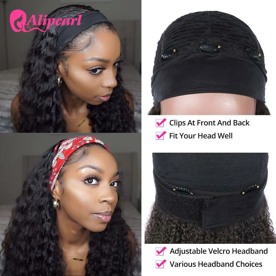 AliPearl парики для волос глубокая волна человеческие волосы парик с повязкой на