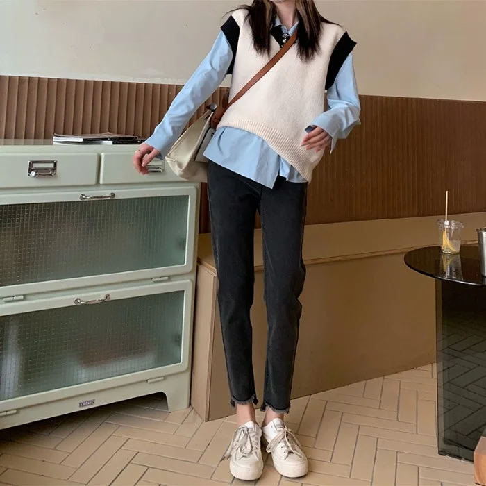 

Smoky Grey Jeans Women's Washed Wool Straight Pants Autumn and Winter Small Leg Pencil Pants Versatile Capris