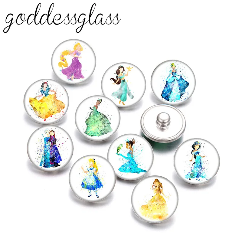 Disney принцесс Эльзы и Анны Алиса Белоснежка 10 шт. Круглый Фото 18 мм кнопки для Оснастки ожерелье сделай сам