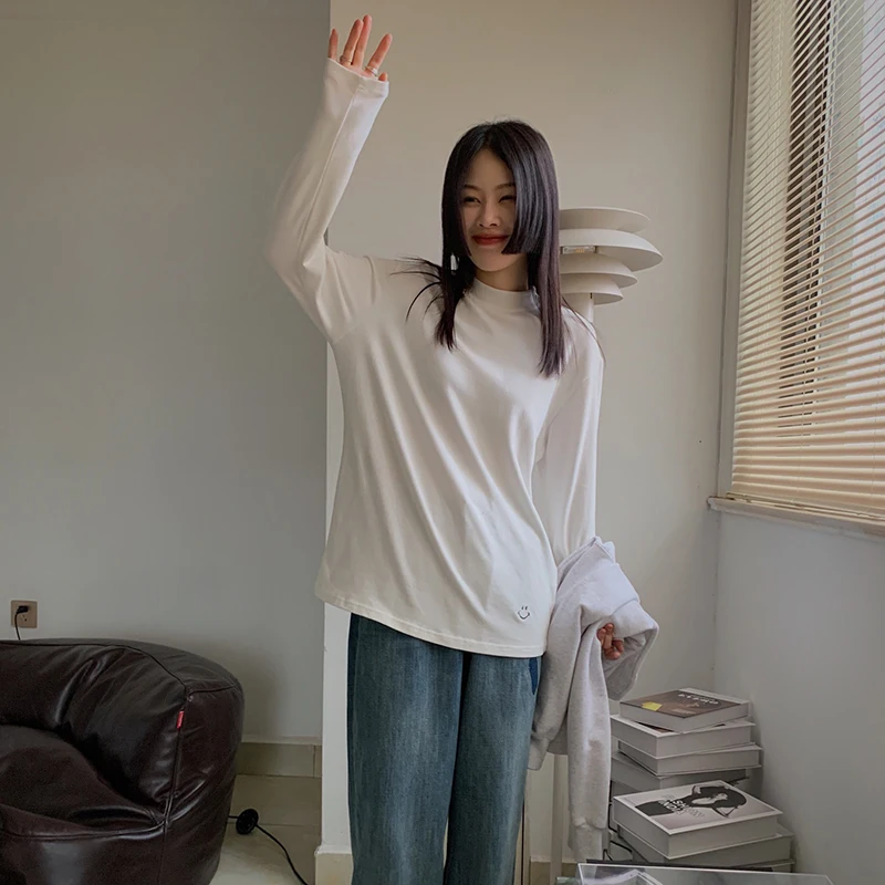 

Winter 2021 Thicken O Neck White T Shirt Women Fashion Casual Loose Big Size Women's Tshirt Plus Size Korean T-shirt For Woman