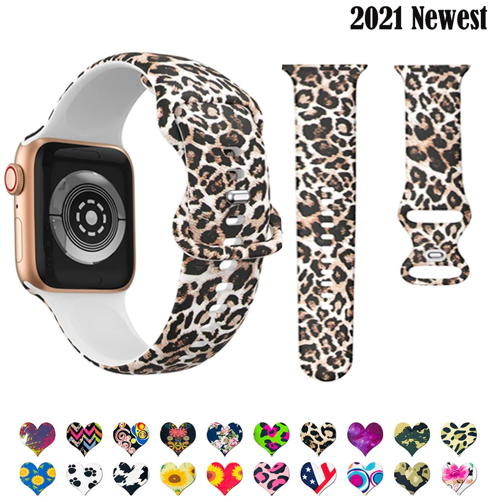 

Strap For Apple Watch band 44mm 40mm 38mm 42mm Printed watchband rubber Silicone correa bracelet for iWatch series 3 4 5 6 se 7