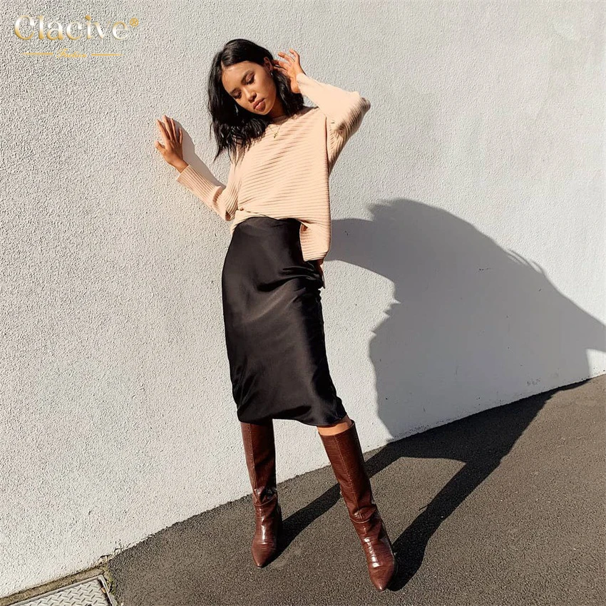Женская атласная юбка Clacive черная облегающая в стиле ретро новинка 2020 женская