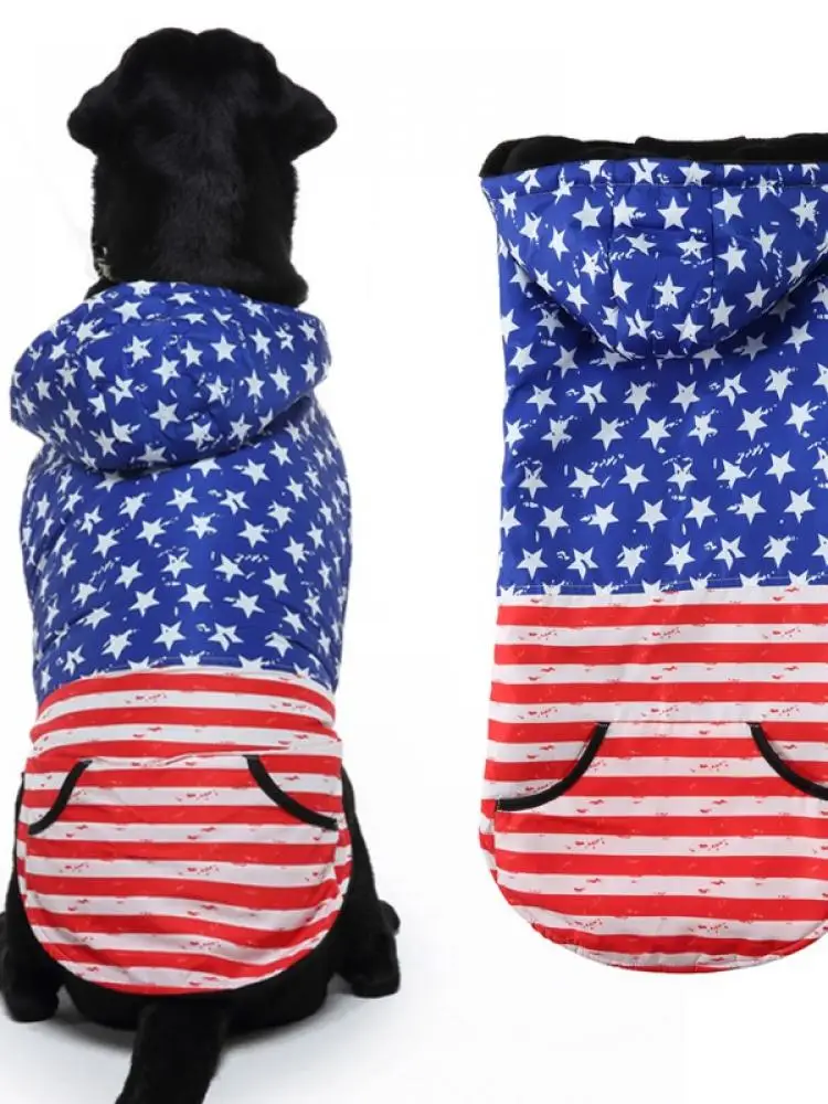 

Winter New Dog Warm Waterproof Reflective Outdoor Jacket Fashion American Flag Design Pet Padded Hoodie