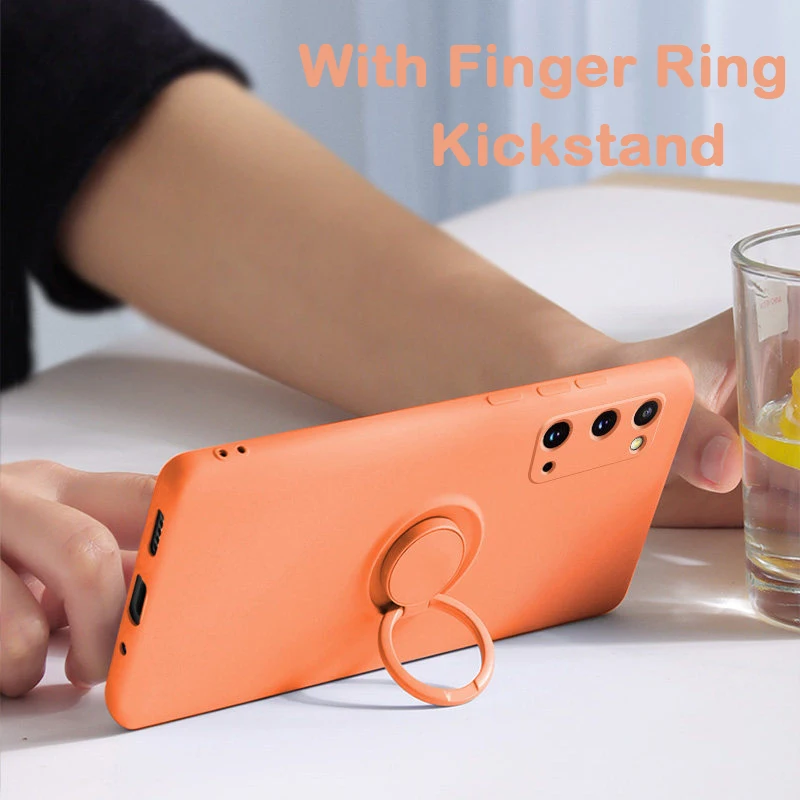 

Liquid Silicon Case For Samsung Galaxy S20 Ultra Coque S20 Plus Matte Soft Finer Ring Stand Cover S20 Camera Lens Protector Case
