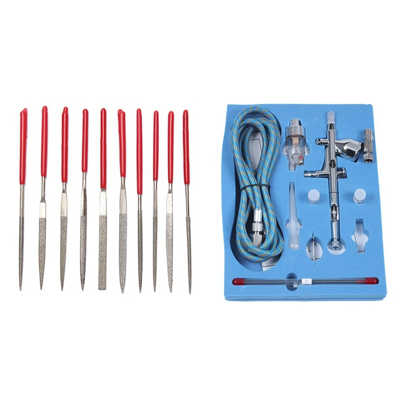 

10Pcs Diamond Needle Precision Repair Craft Jewellery Glass Tool Kit With G-180K Dual Airbrush Air Kit