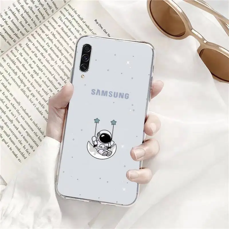 

Cartoon astronaut cute Phone Case Transparent for Samsung A71 S9 10 20 HUAWEI p30 40 honor 10i 8x xiaomi note 8 Pro 10t 11