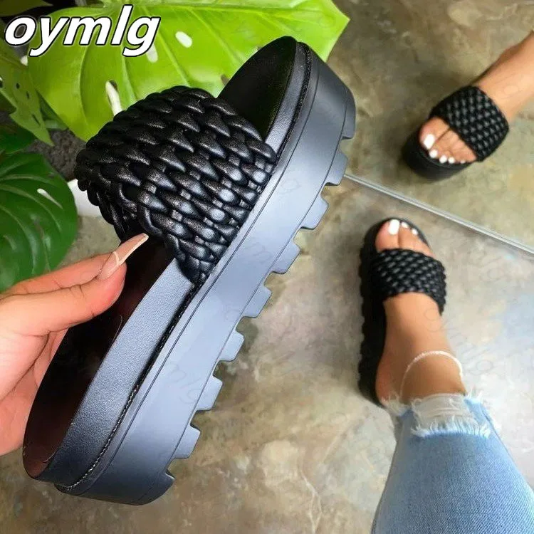 

Women Summer New Braided Weave Wedge Heels Slippers Sandals Shoes Woman Peep Toes Casual Slides Slippers Women's Sandals Shoes